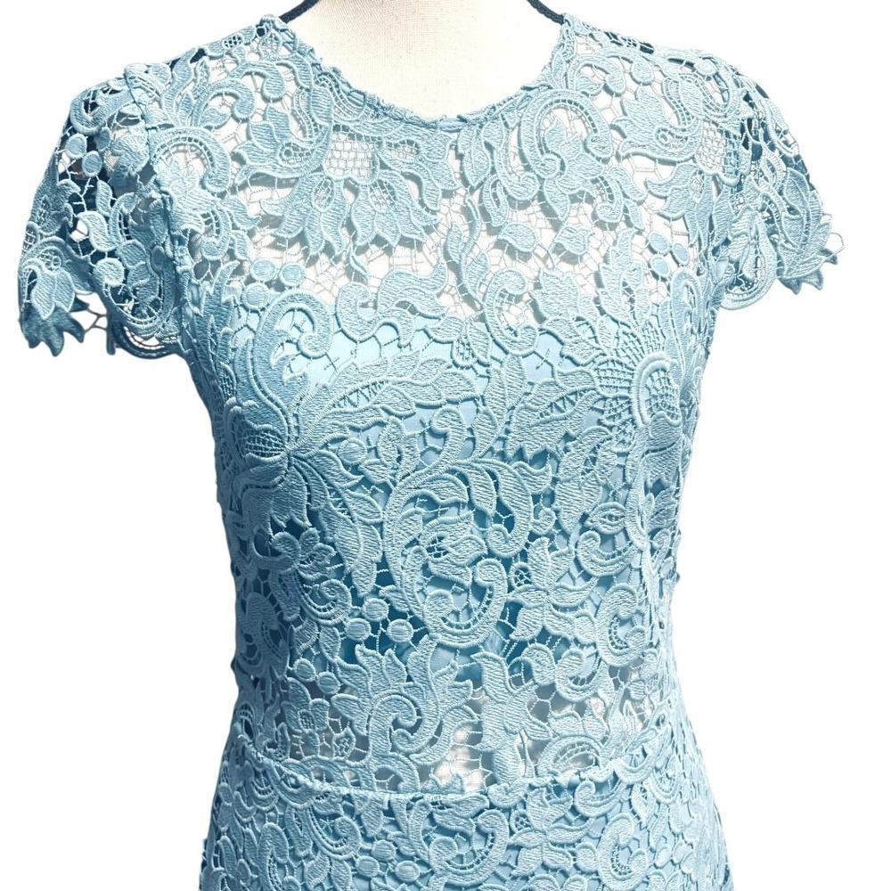 Alice + Olivia Clover Open Back Lace Dress Sz 8 Mineral Blue Ruffle - Picture 6 of 15